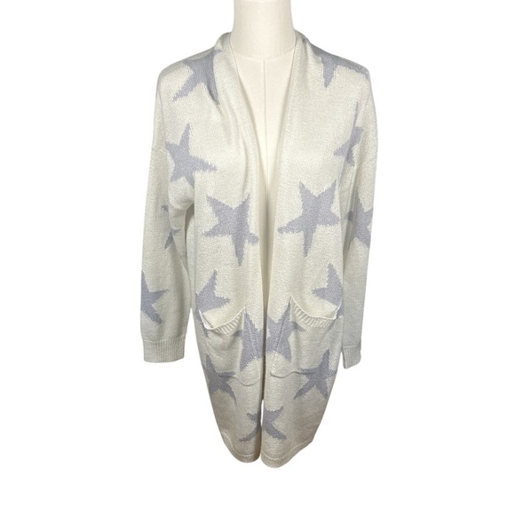 Altar’d State Cream Gray Star Print Open Front Cardigan Sweater Size Medium - Picture 2 of 6
